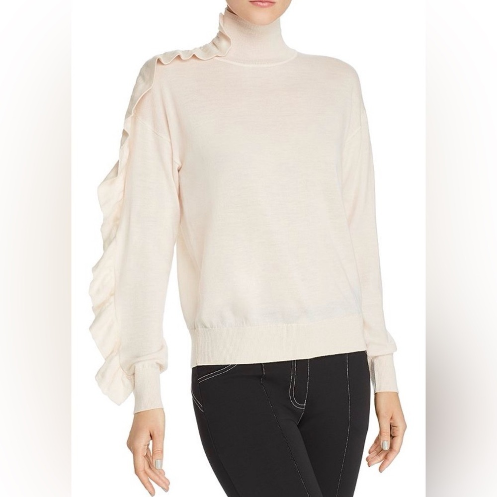 Sandro Paris Eleen Ruffle-Detail Wool Sweater – Nude | Size 3 (US Large)
